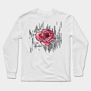 Pink with black rose in pixel art style. Long Sleeve T-Shirt